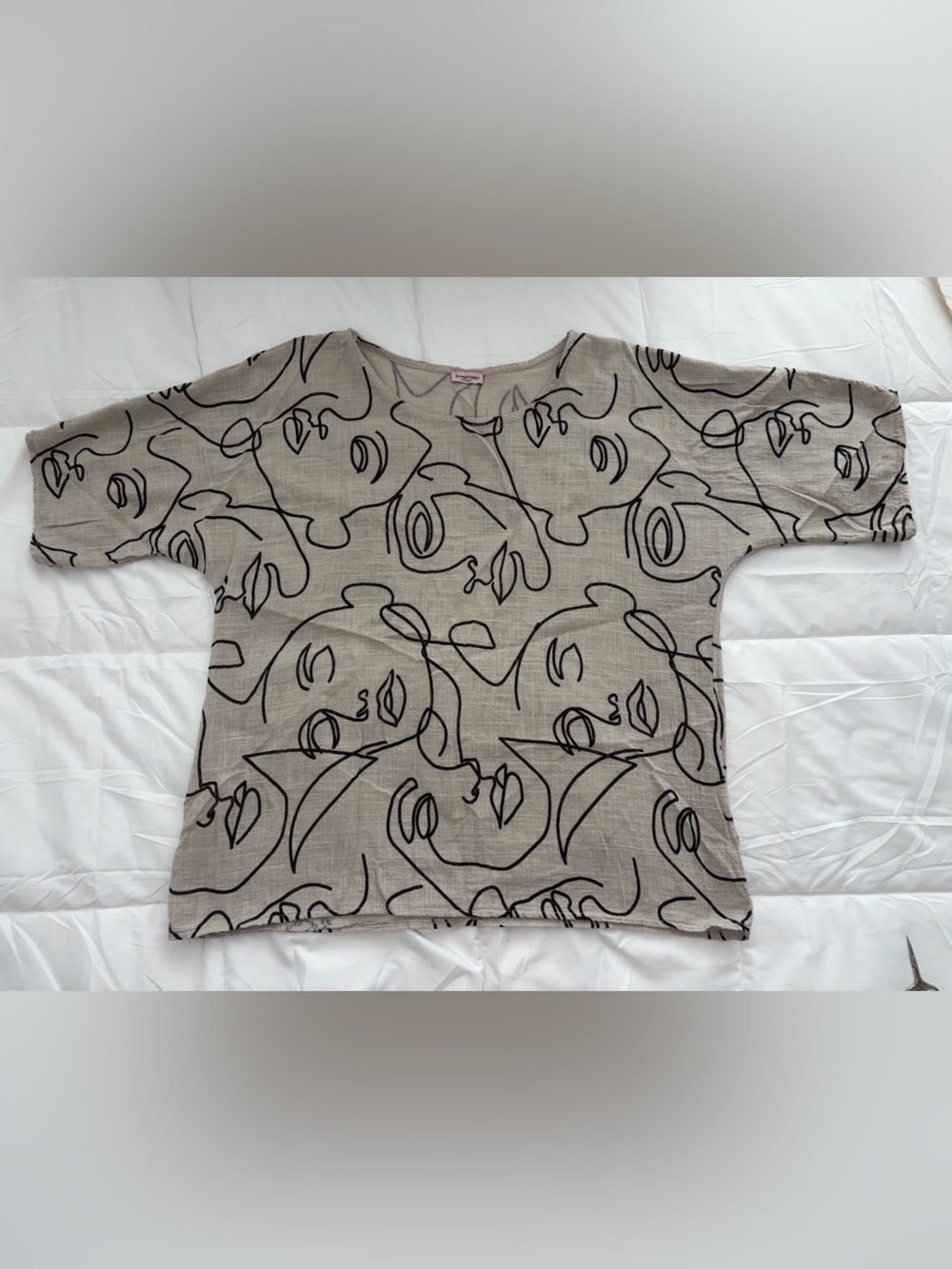 Shirt Picasso contour abstract faces cotton top S/M line drawing loose fit